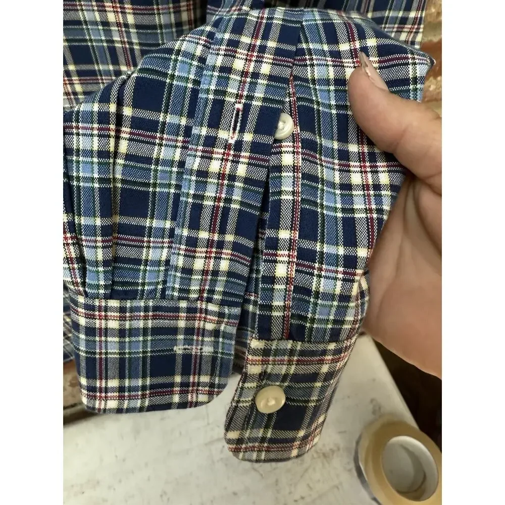 Polo‎ Ralph Lauren Men's Classic Fit Plaid Oxford Size Medium Preppy Blue Plaid